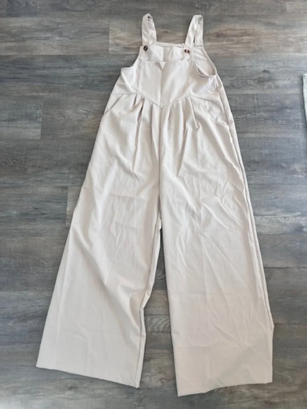 Beige Wide Leg Overall Jumpsuit – Size S - Picture 2 of 4